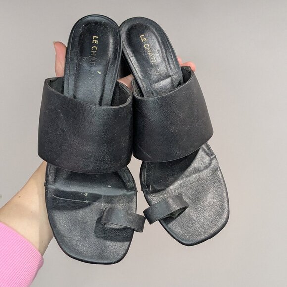 Le Chateau Pleather Chunky Sandals Black Size 8.5 - Picture 1 of 4